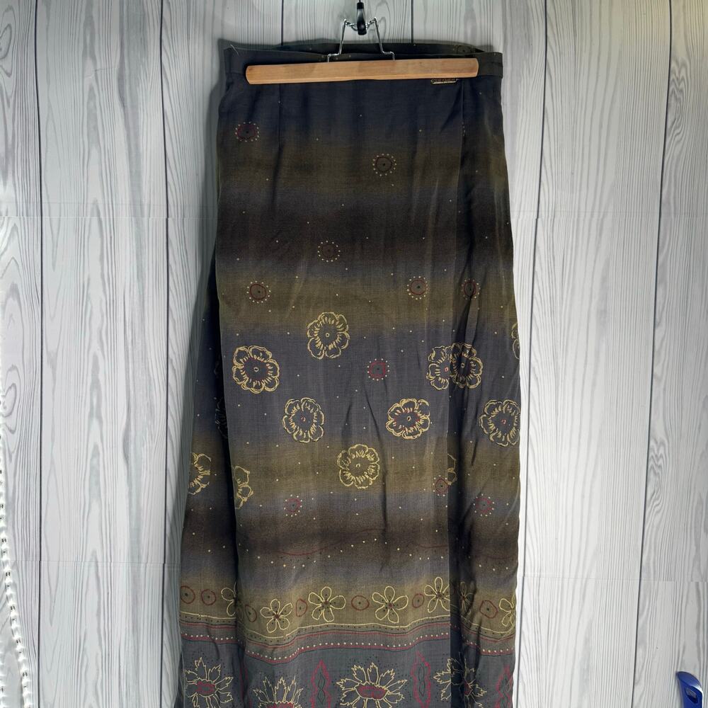 Vintage Geiger Wrap Skirt Size 40 (US 8/10)Floral Boho Gray Green Cotton Austria